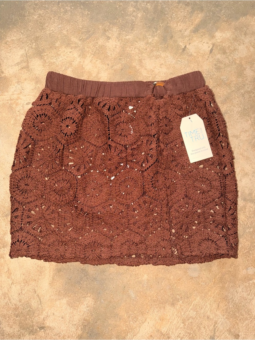Time and Tru Brown Crochet Swim Cover Up Skirt Side Slit NWT Small - Picture 4 of 9